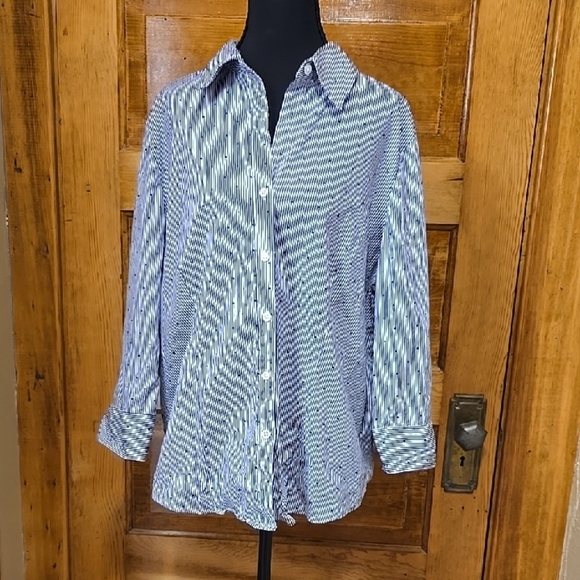 Kim Rogers Tops - Kim Rogers Blue Striped Long Sleeve  Button Down Shirt XL